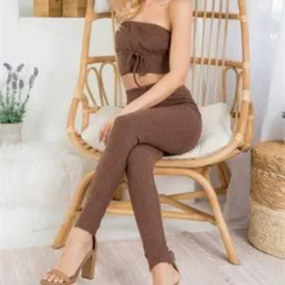 ZARA 3 piece set Crop Top, Cardigan and Pant Brown